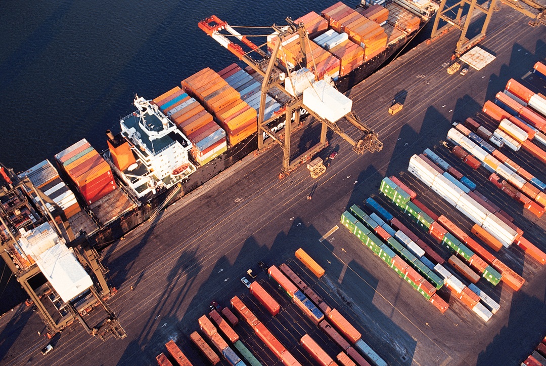 Shipping containers on loading dock